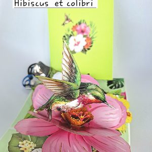 Carte pop up 3D Hibiscus et Colibri